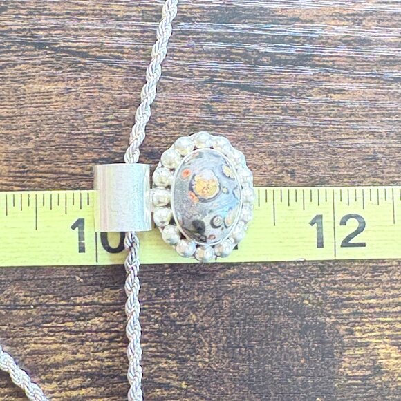 VTG Sterling Silver 925 Leopard Jasper Bezel Set Pendant Necklace 24" Length - Picture 13 of 15